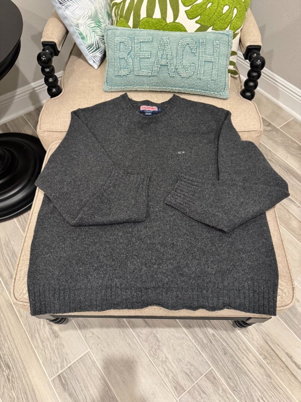 Vineyard Vines Men’s Large 100% Wool Crewneck Sweater Charcoal Gray - L